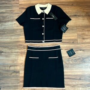 Lulus XS Upscale Look Black and Ivory Knit Collared Two-Piece Mini Dress